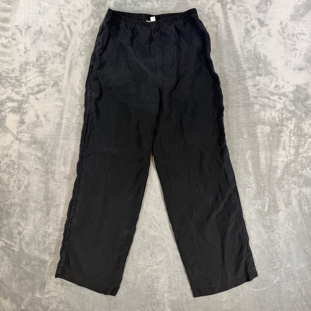 Vintage Emmelle Silk‎ Pants Women's Size M Black Elastic Waist *Check Condition*